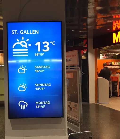 Spisermarkt St.Gallen Informationsdisplay im Einkaufszentrum von mysigange